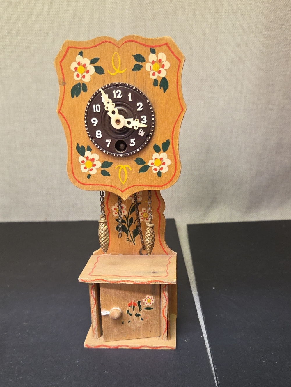 Vintage Miniature Hand Painted West German Grandfather Clock
